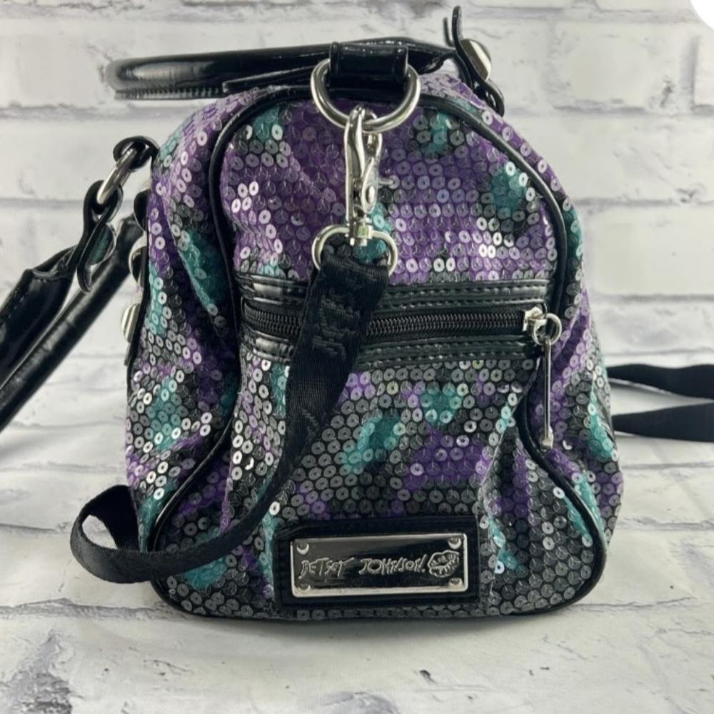 BETSEY JOHNSON Vintage Double Handle Crossbody Studded Sequin Handbag - Picture 3 of 10